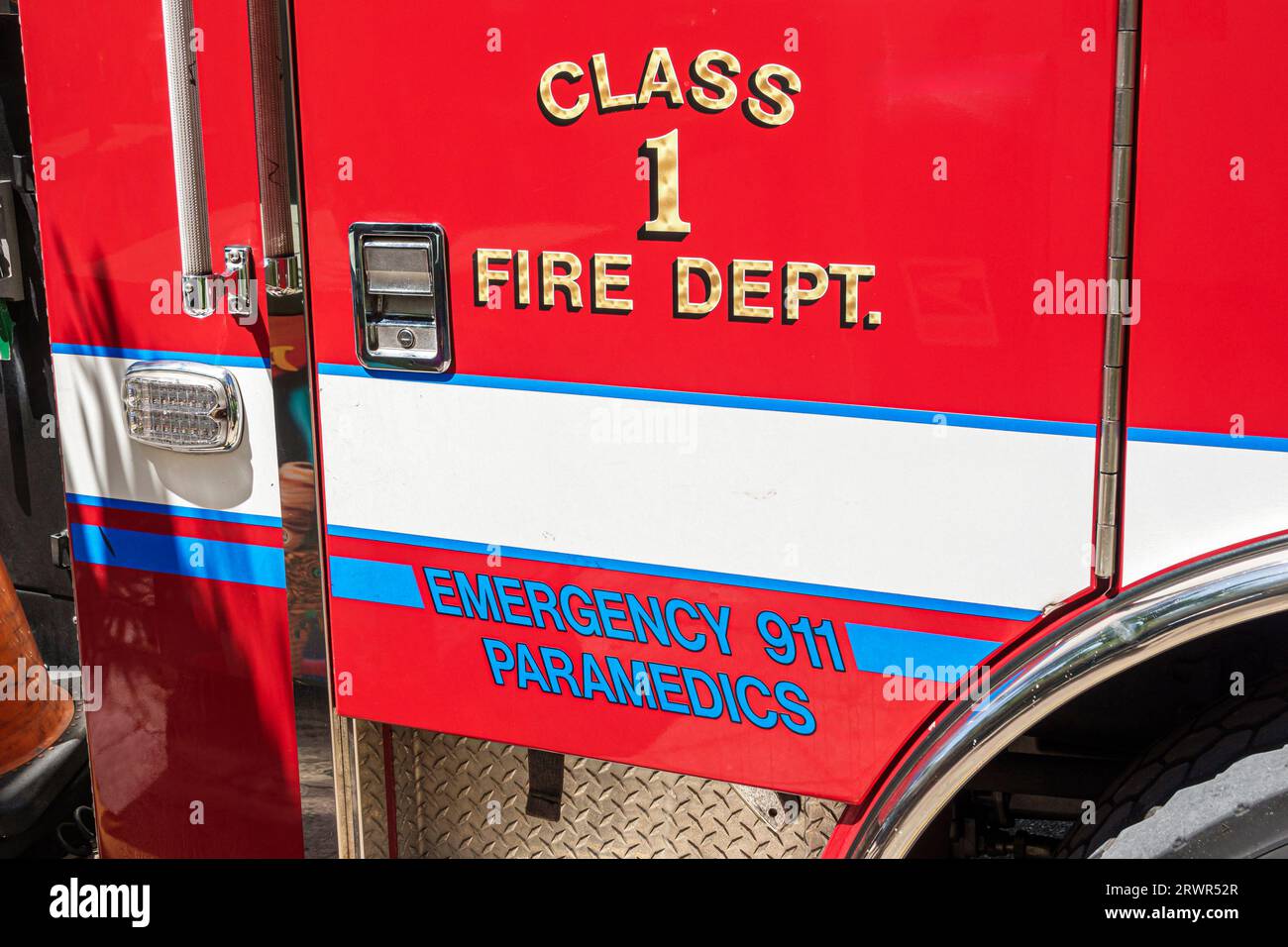 Miami Beach Florida,class 1 fire department engine truck red Stock Photo