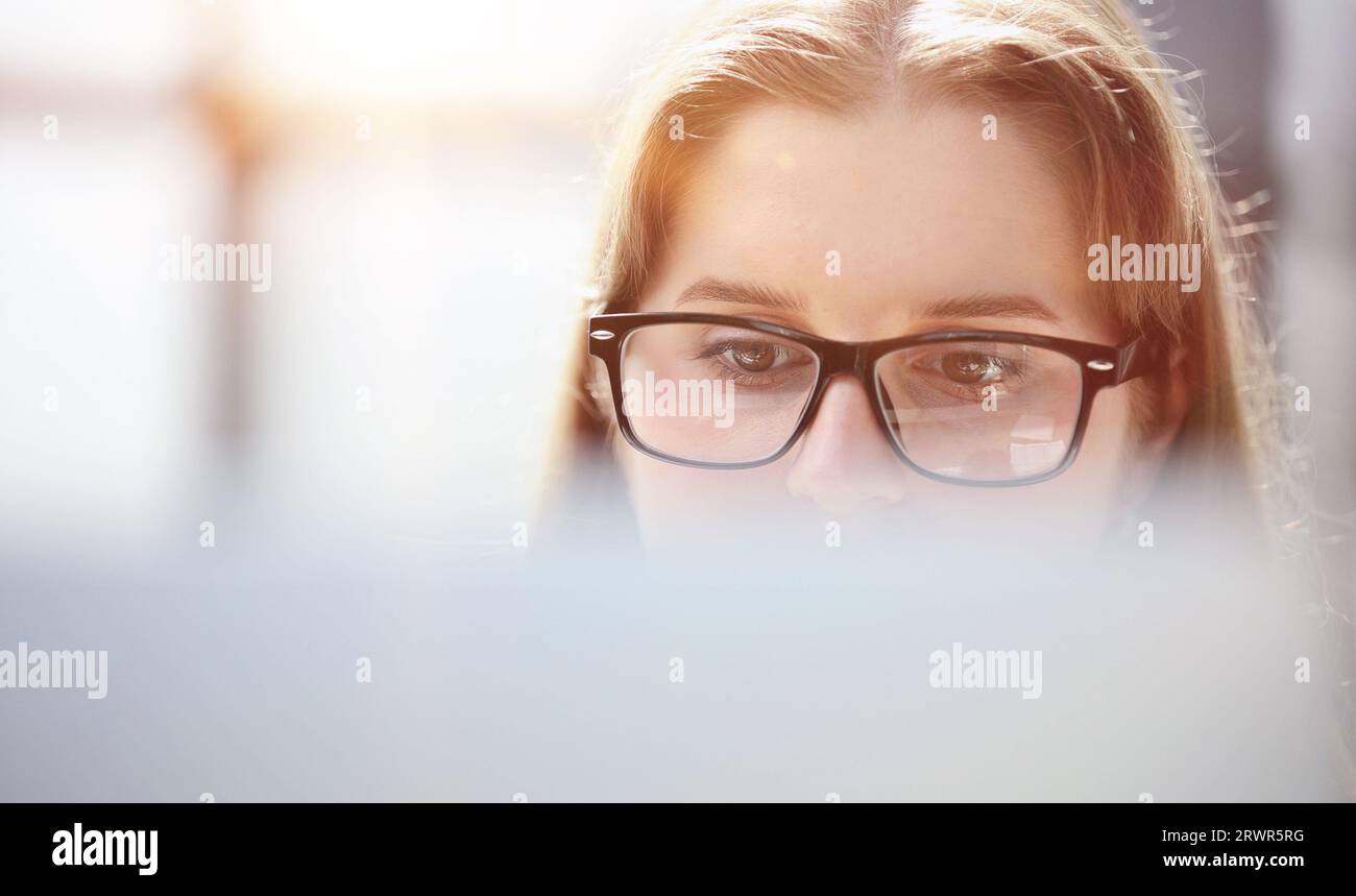 Female Scientist Manipulate and Program the Robot for Work Stock Photo