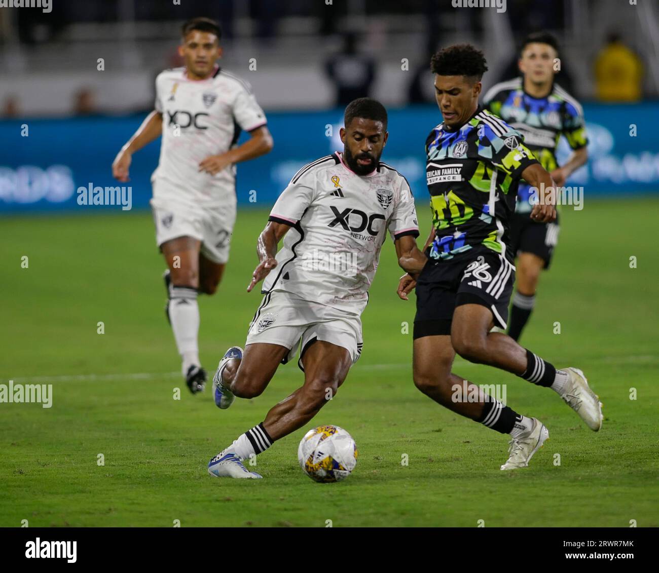 September 20, 2023: D.C. United Defender (2) Ruan tries to get past Atlanta United FC Defender (26) Caleb Wiley during a MLS soccer match between the D.C. United and the Atlanta United FC at Audi Field in Washington DC. Justin Cooper/CSM Stock Photo