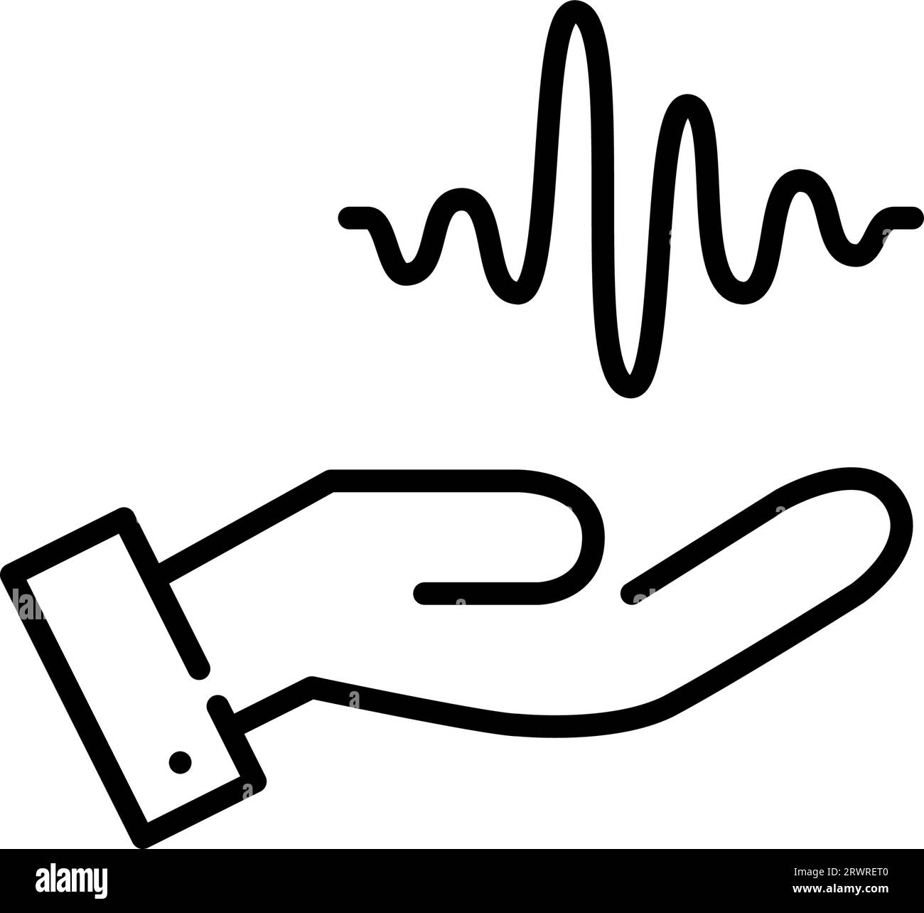 Hand holding sound wave. Pixel perfect, editable stroke Stock Vector