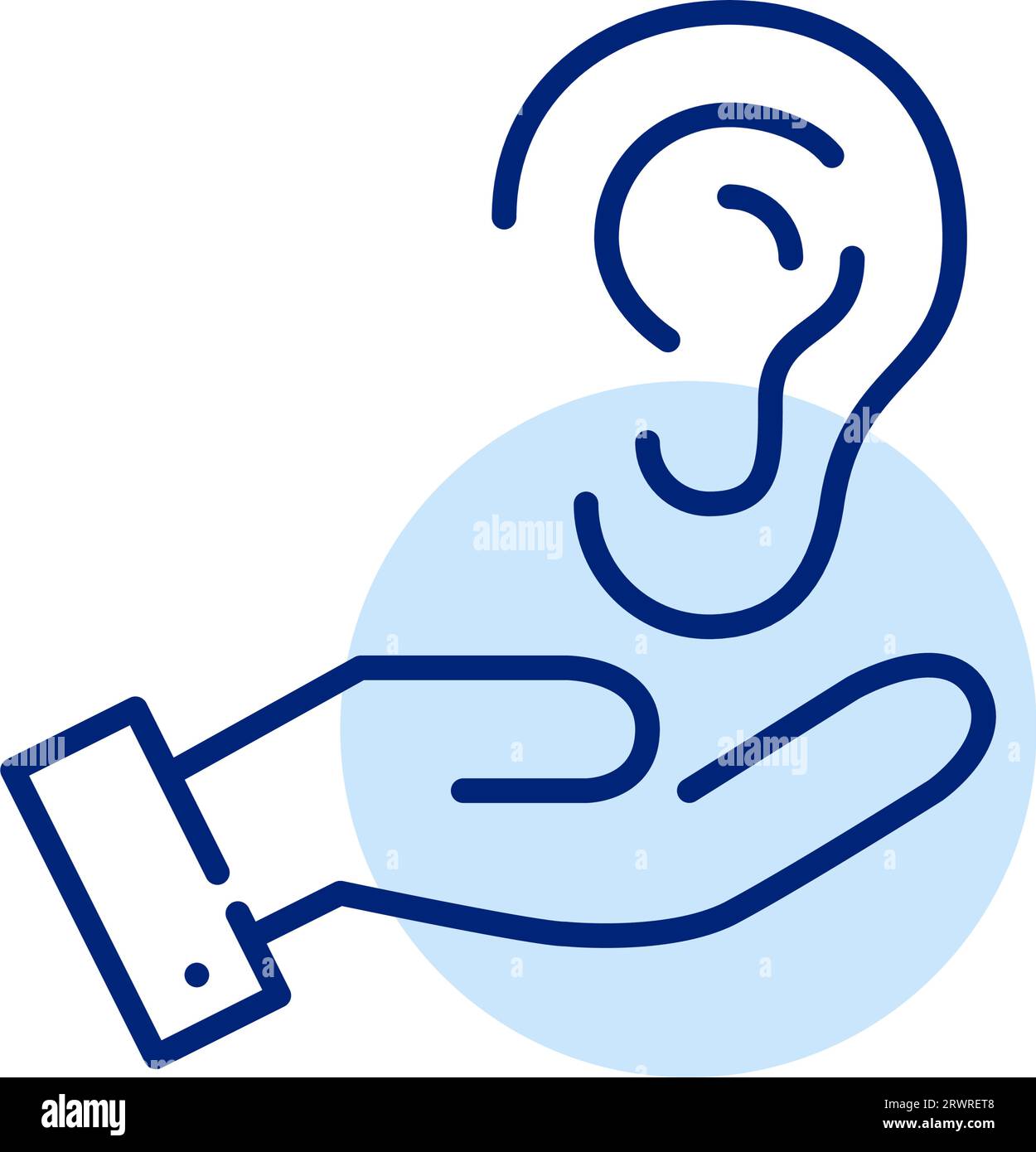 Hand holding an ear. Hearing aid and speech recognition apps. Pixel ...