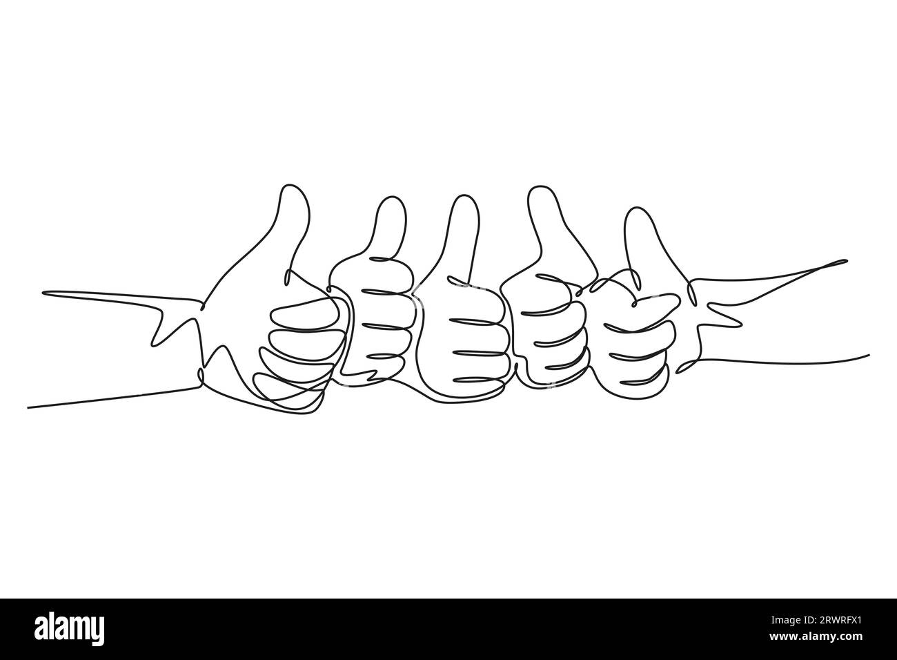 Single one line drawing of arm hands with thumbs up gesture sign. Good