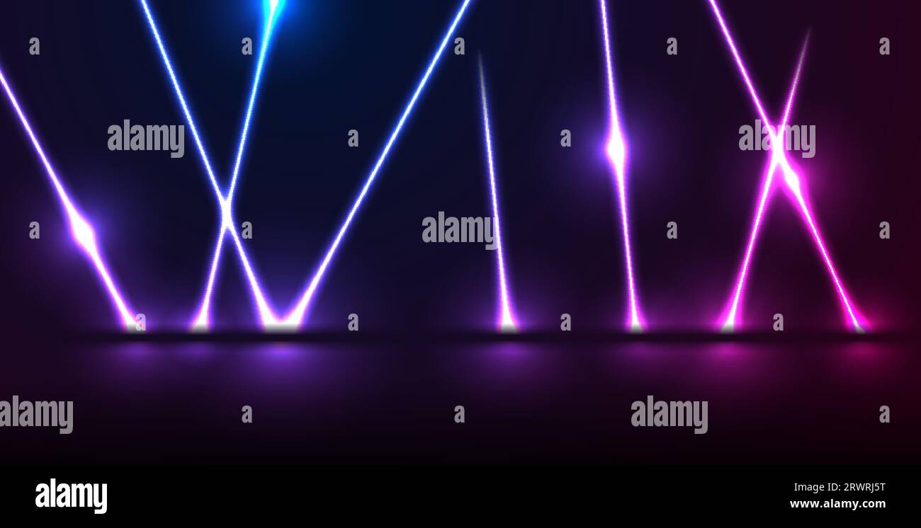Blue and purple neon laser lines. Abstract rays technology retro ...