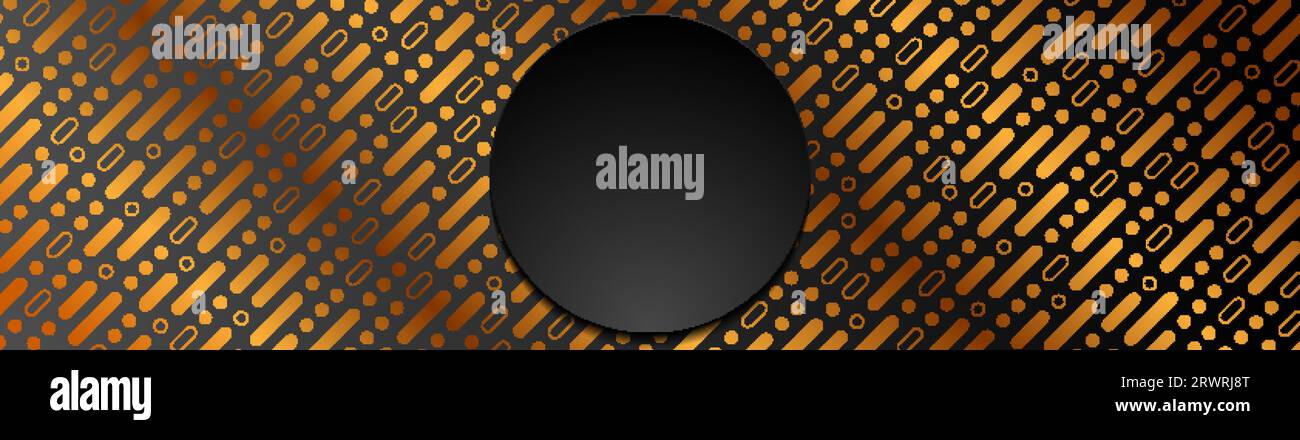 Bronze minimal geometric abstract banner with black circle. Vector technology background Stock Vector