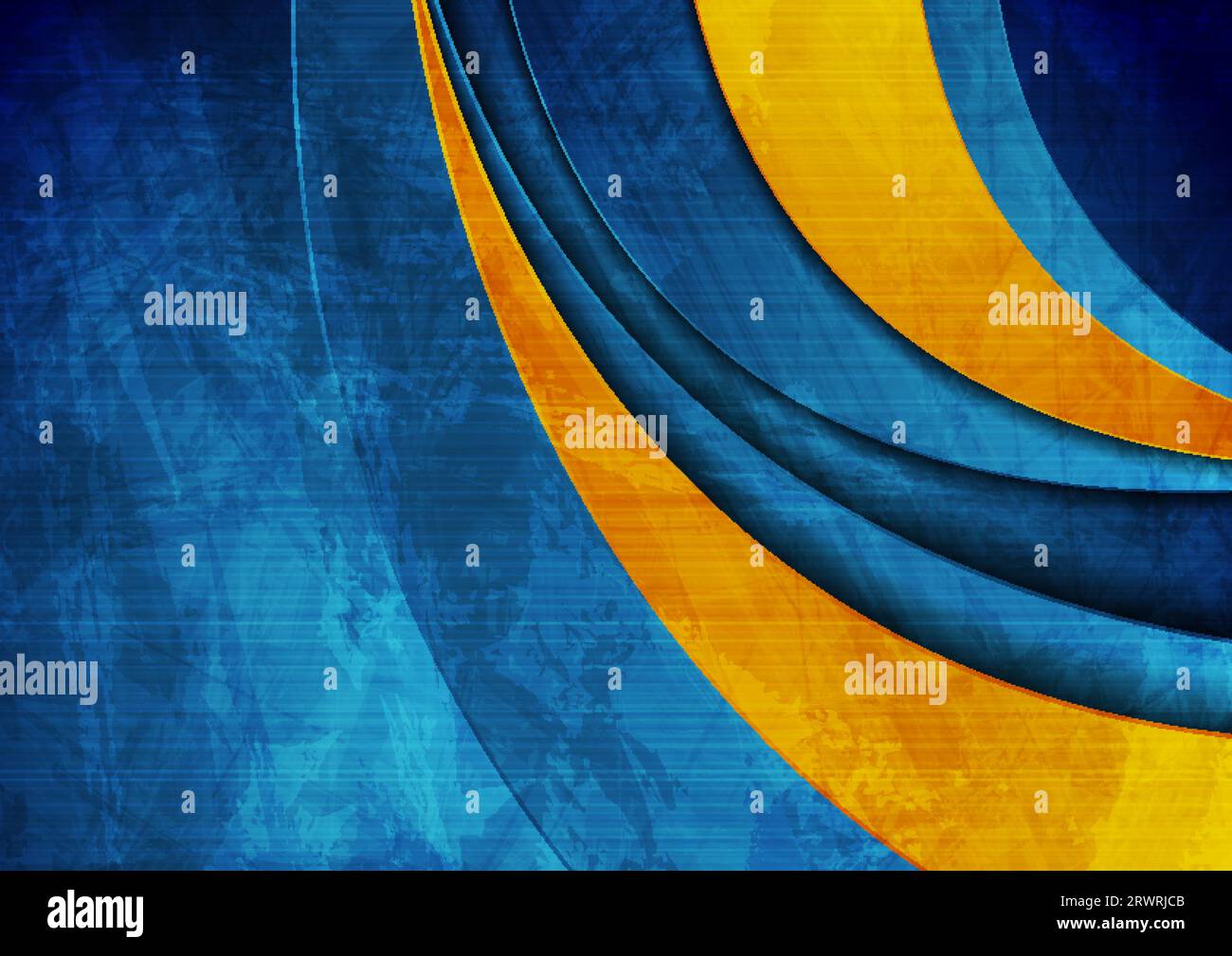Bright orange and blue grunge waves abstract background. Vector design Stock Vector