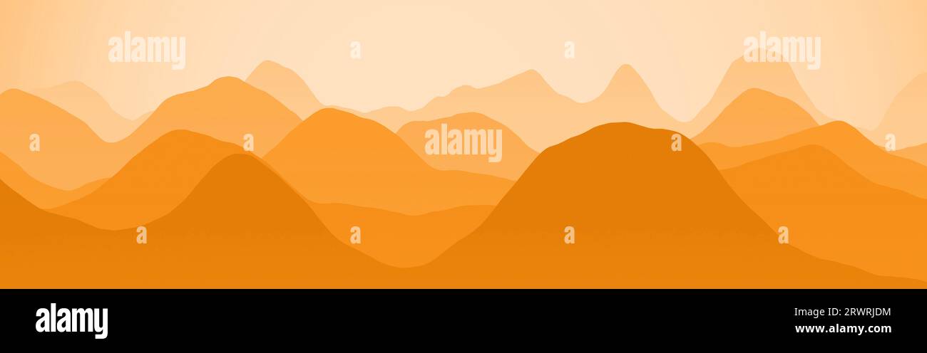 beautiful orange mountains ridges at dawn computer art background ...