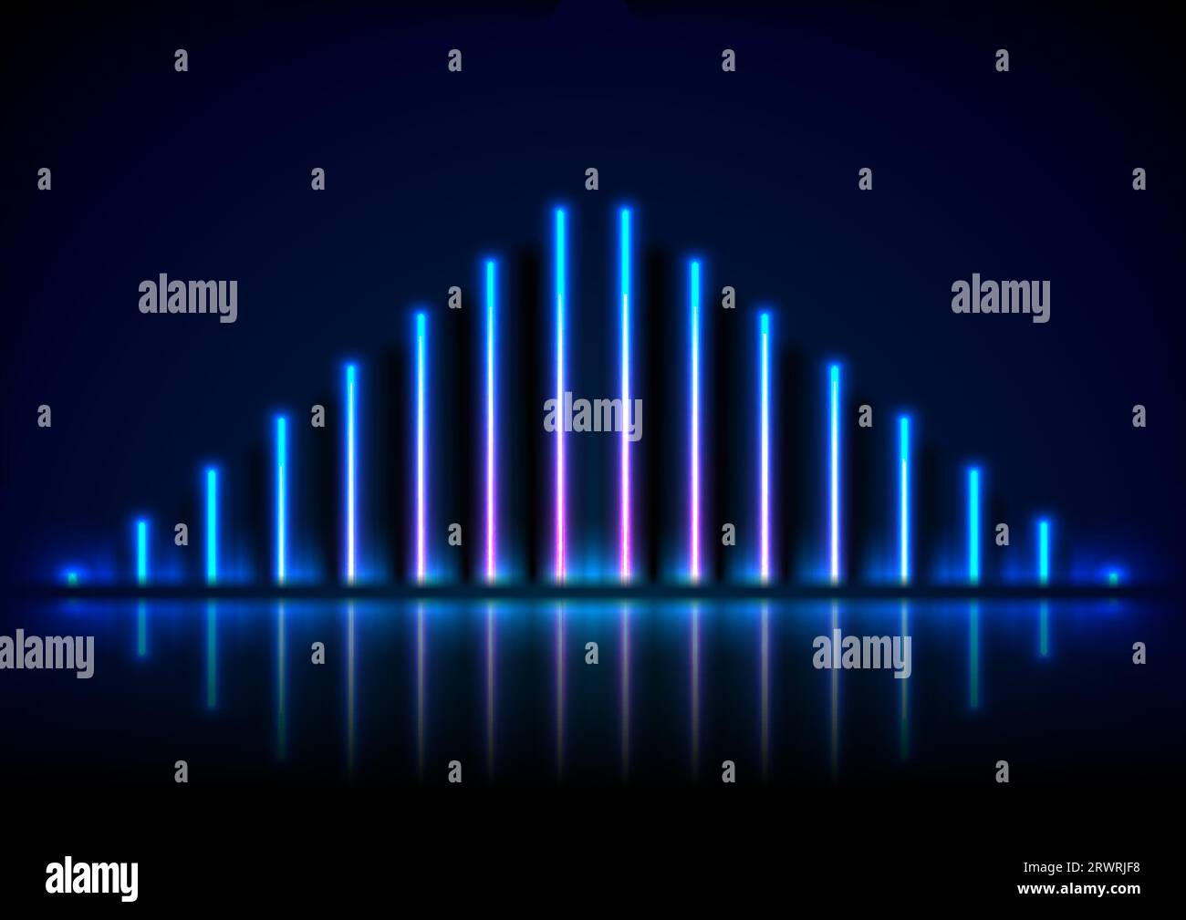 Blue neon laser lines with reflection. Abstract rays technology retro ...