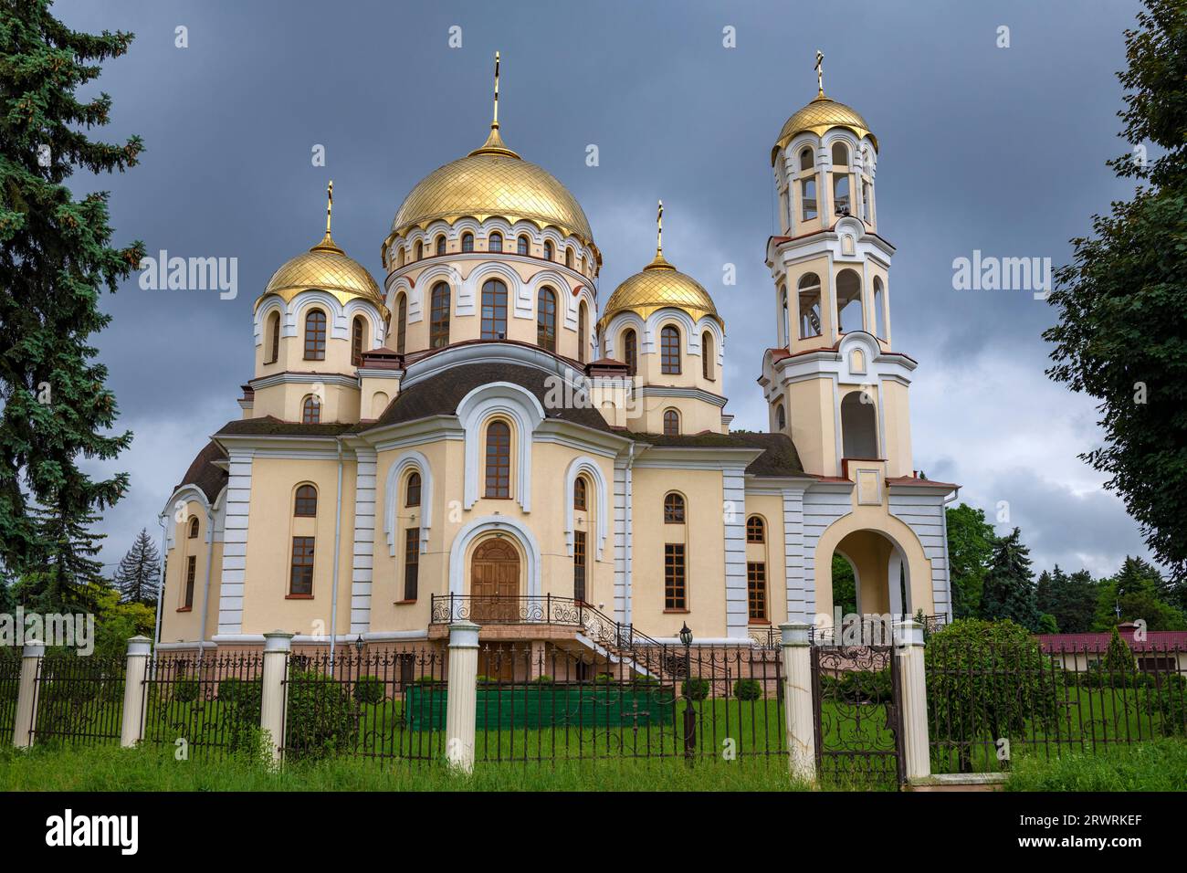 Cathedral of Mary Magdalene on a cloudy day. Nalchik, Kabardino-Balkarian Republic. Russian Federation Stock Photo