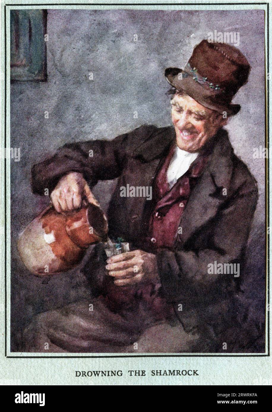 halftone portrait of an iconic Irish character - titled Drowning the Shamrock. Circa 1913 Stock Photo
