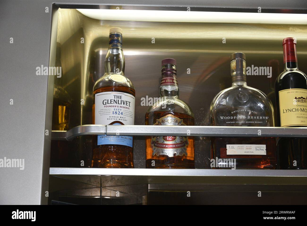 qatar airways, A380 , business bar brandy, drinks spirits, taste of paris,  best airline in world Stock Photo