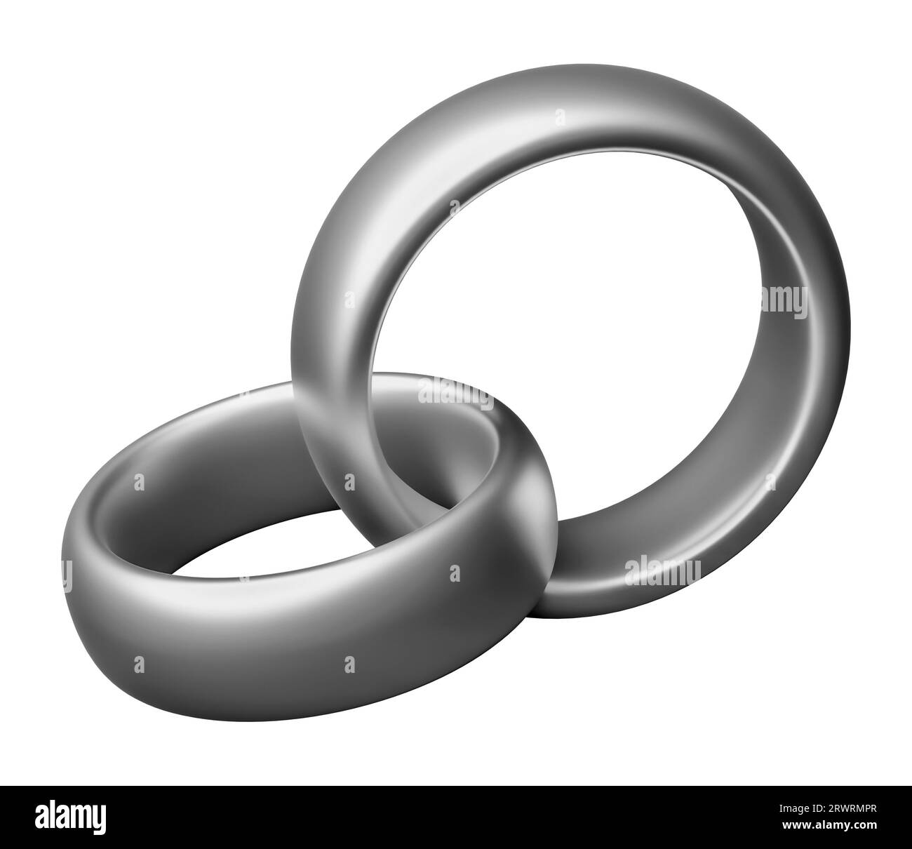 Two intertwined silver rings symbolize the unity of love and marriage