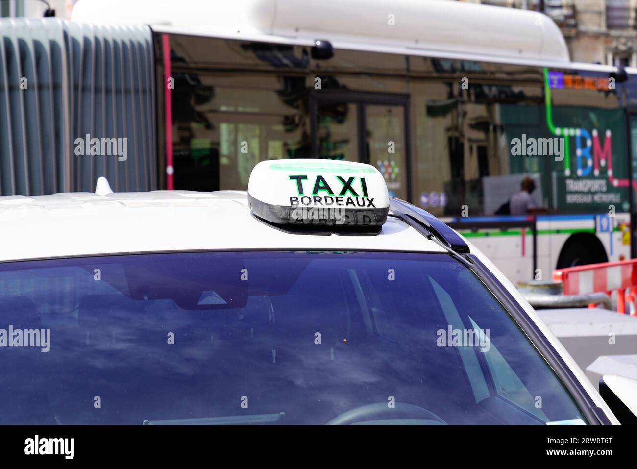 Bordeaux , France 09 12 2023 Taxi roof car french bordeaux text