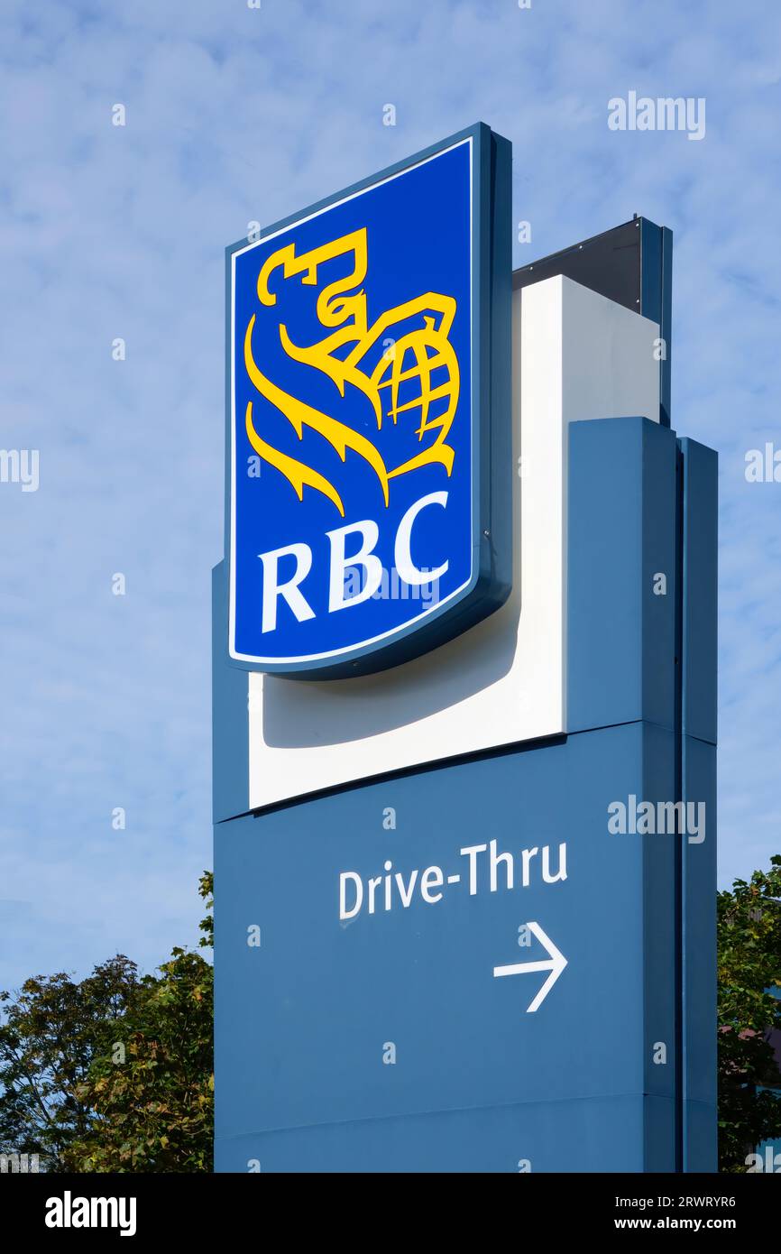 Large Royal Bank of Canada sign outside one of ther branches. Stock Photo