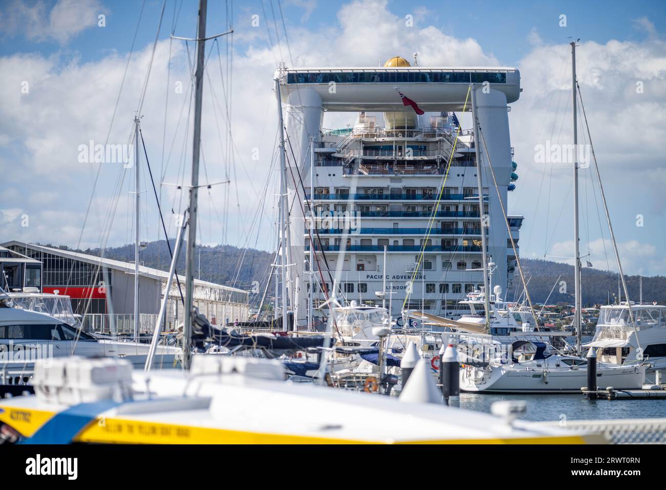 p&o cruise boat in the wharf at hobart in spring Stock Photo