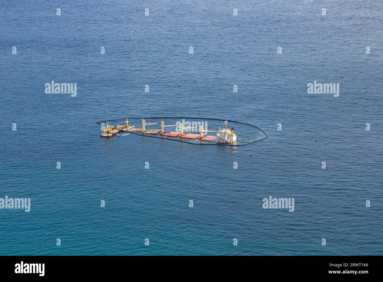 Sea disaster in Algeciras Bay. View from The Rock of Gibraltar. Closeup