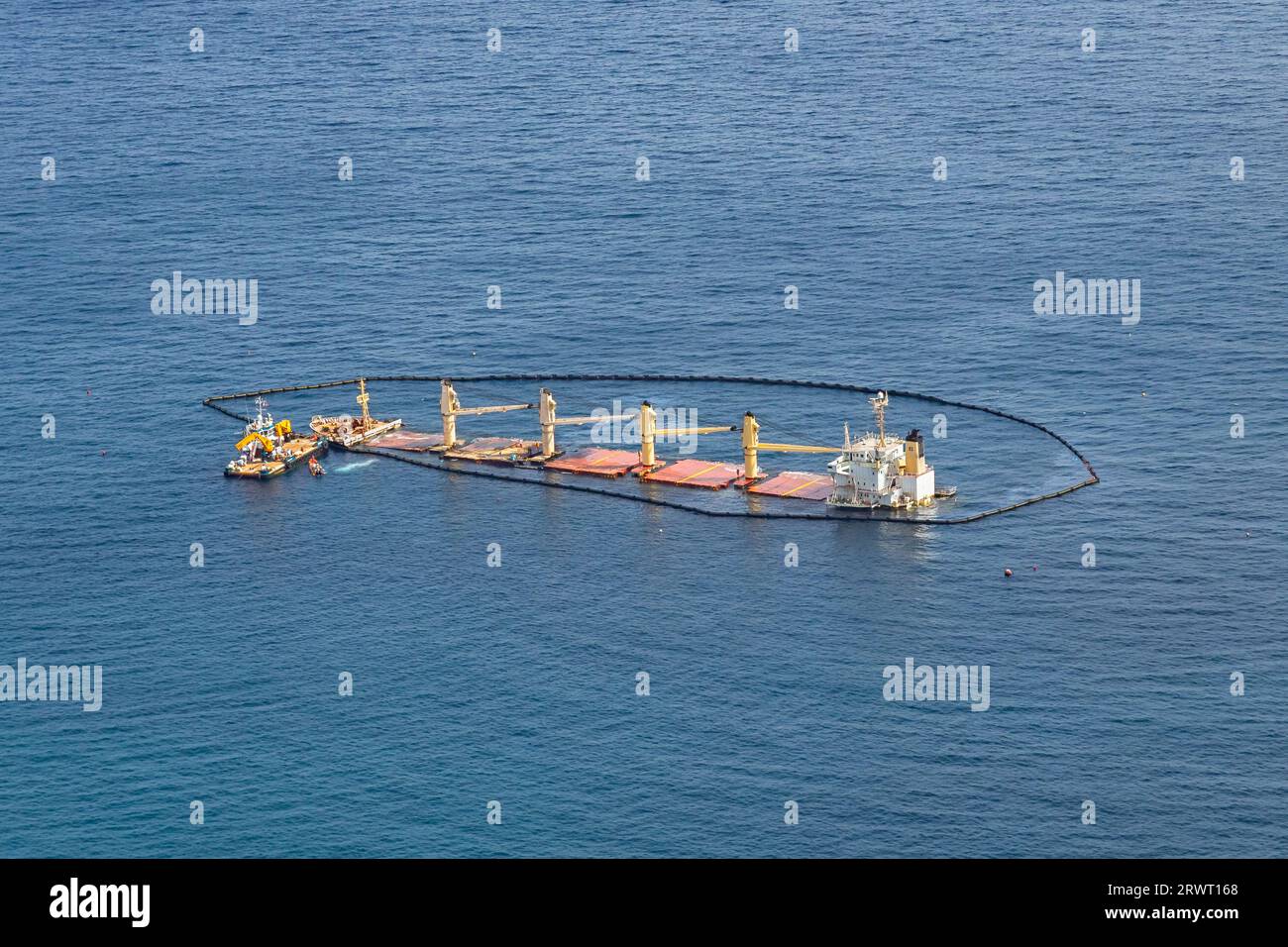 Sea disaster in Algeciras Bay. View from The Rock of Gibraltar. Closeup