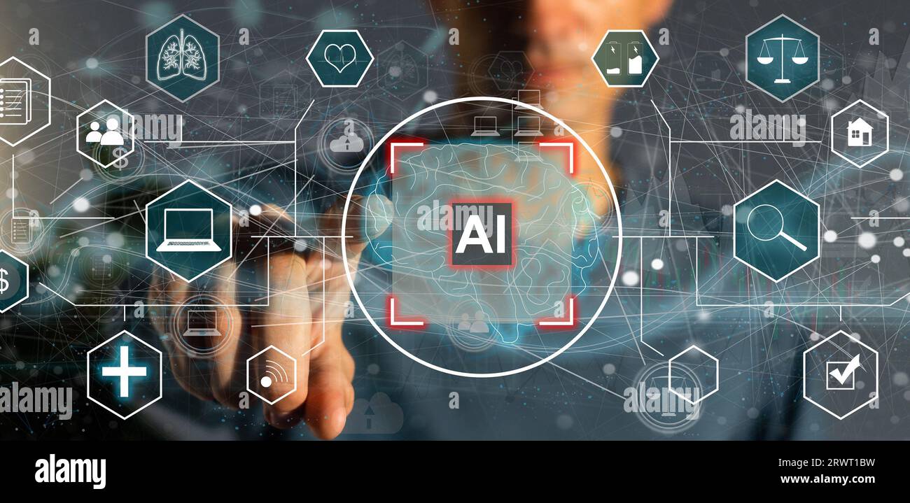 ai, unit, technology, processor, artificial intelligence, innovation, central processing unit, innovative, process, neural. fingerprint touching Stock Photo