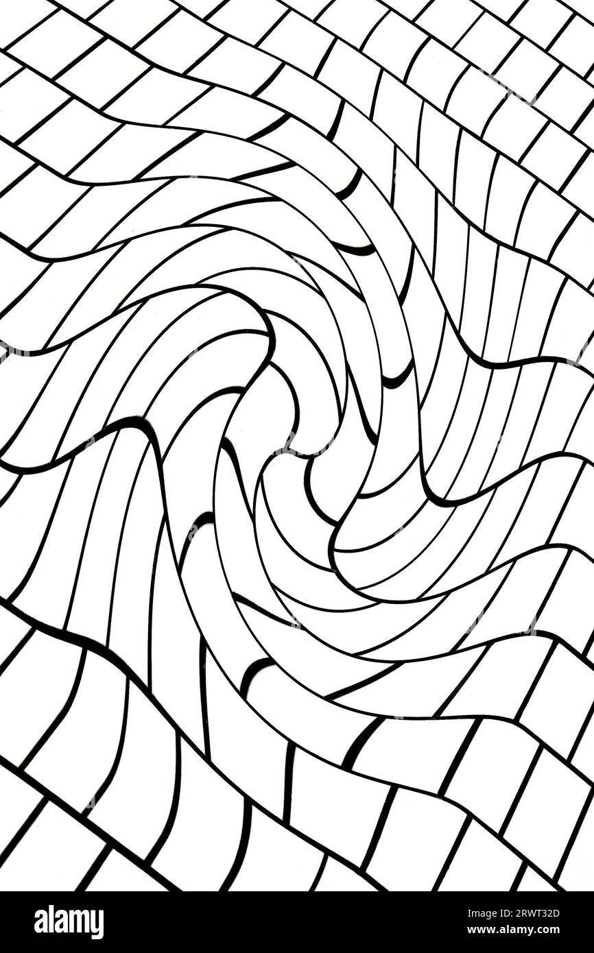 Black and white graphic, rhombuses with concentric waves, format-filling Stock Photo