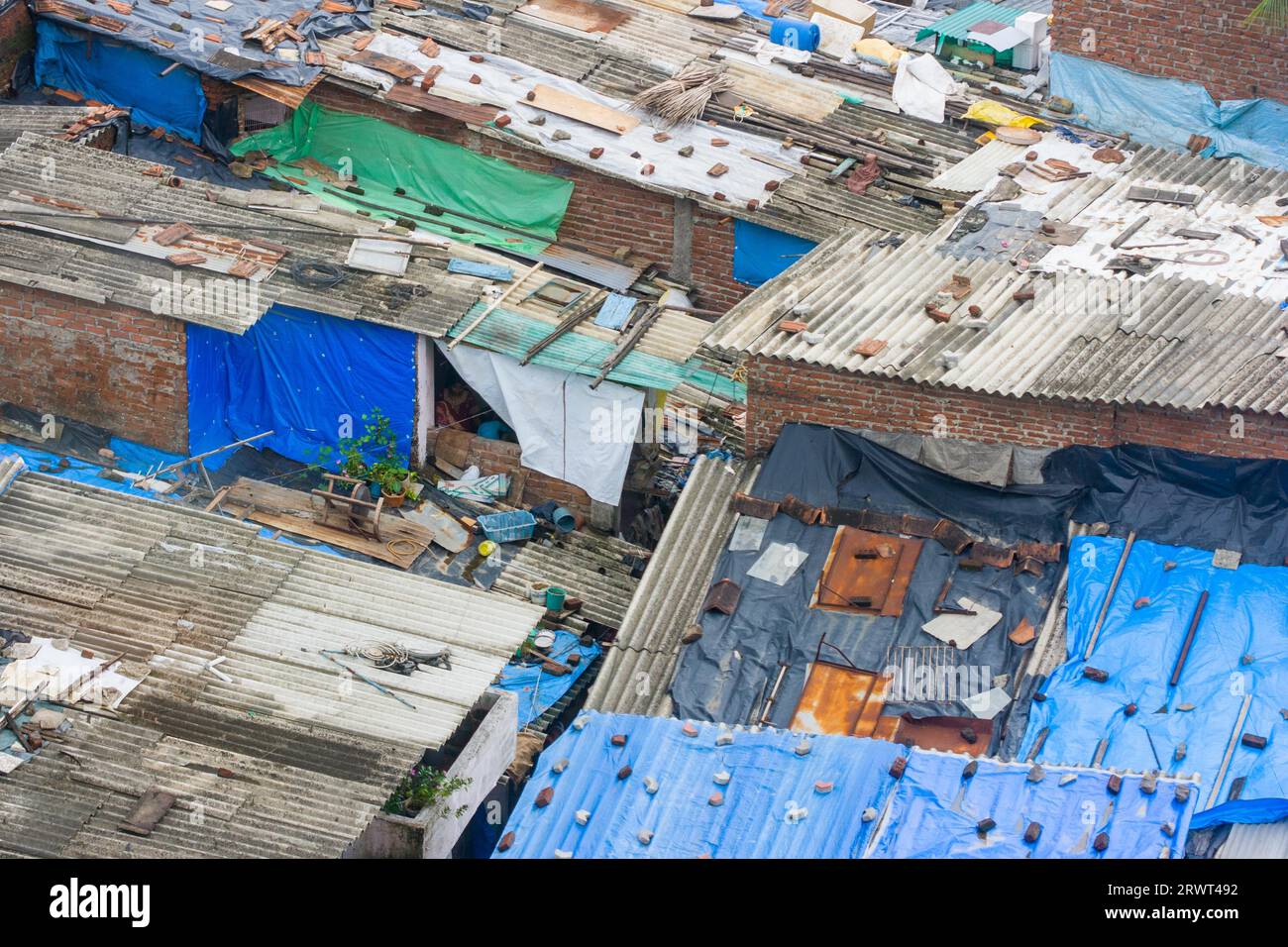 Rooftops of a slum in Mumbai, India Stock Photo
