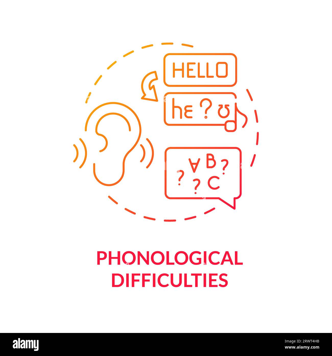 Gradient red line icon phonological difficulties concept Stock Vector