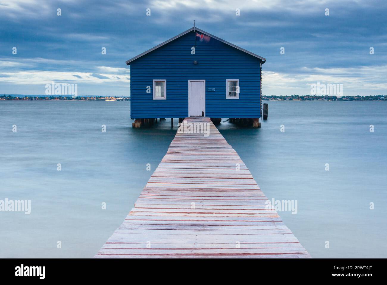 The Crawley Edge Boatshed or Blue Boat House is located on the Swan