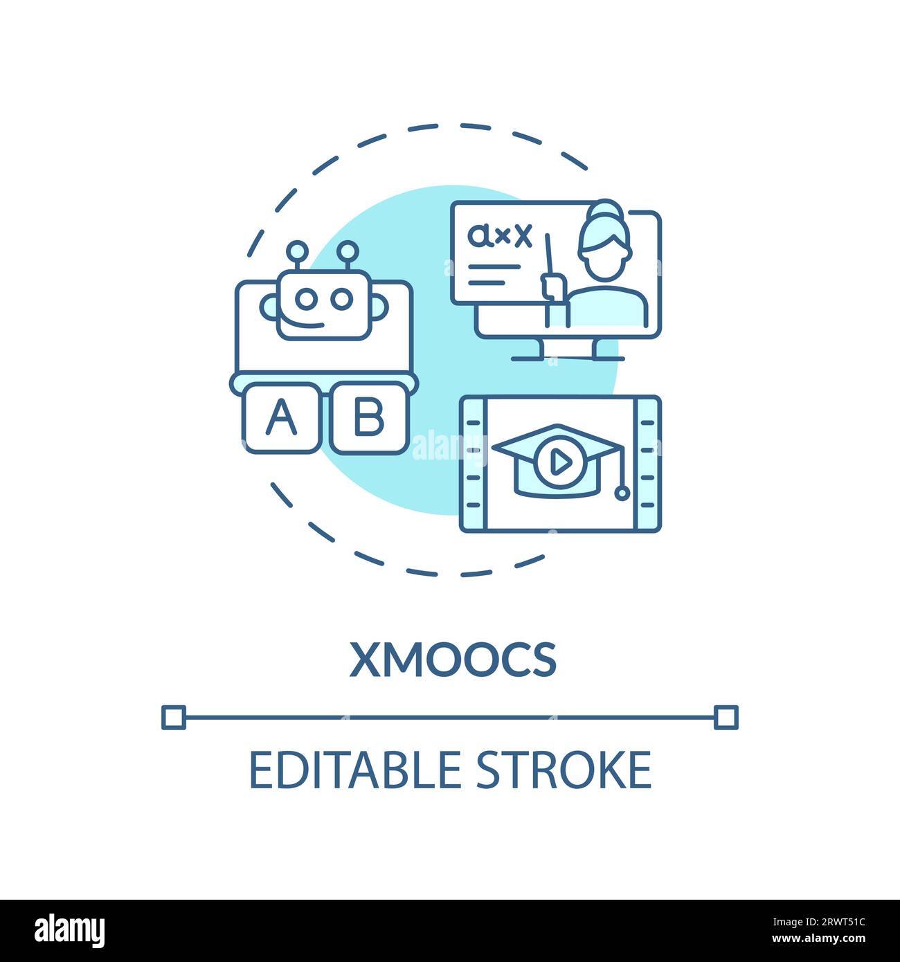 Customizable blue thin linear icon xMOOCs concept Stock Vector