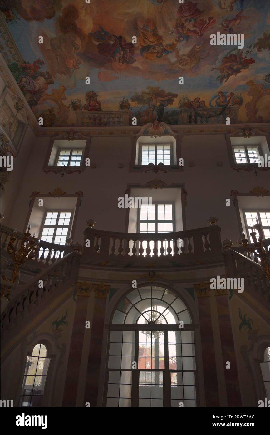 Wurzach castle with baroque staircase from 1723, backlight window