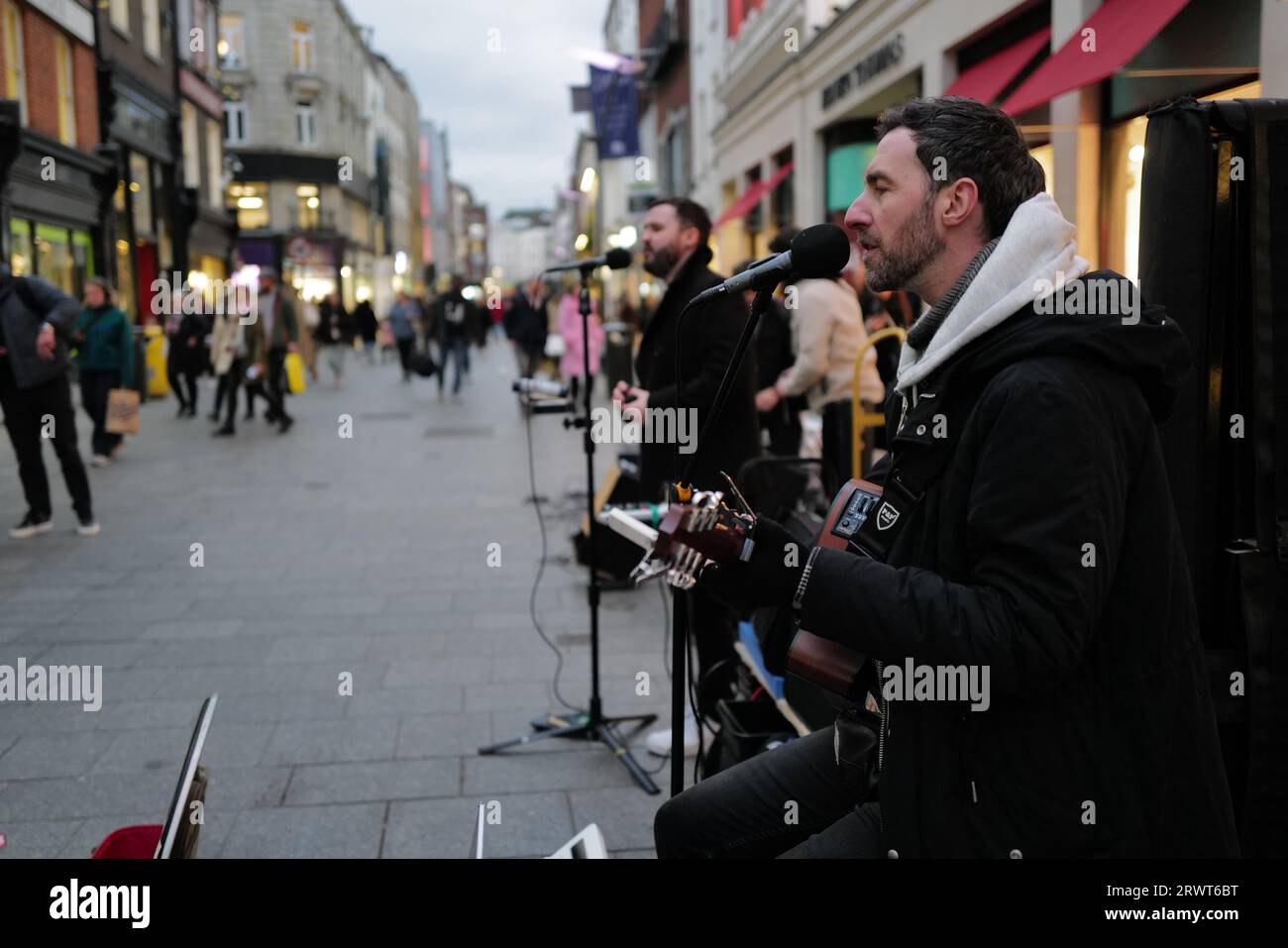 Andrew Glover of Irish pop group Keywest playing in Grafton Street with