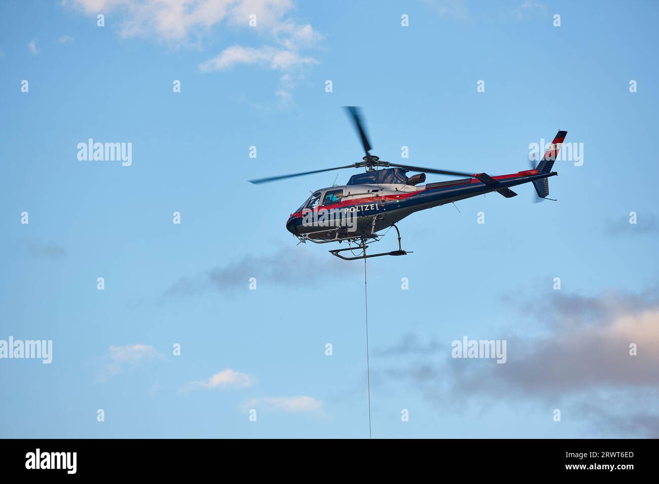 Helicopter rescue team training simulation. Austria police division. Emergency Stock Photo