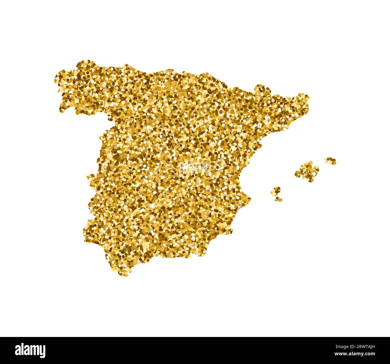 Vector isolated illustration with simplified Spain map. Decorated by shiny gold glitter texture. Christmas and New Year holidays' decoration for greet Stock Vector