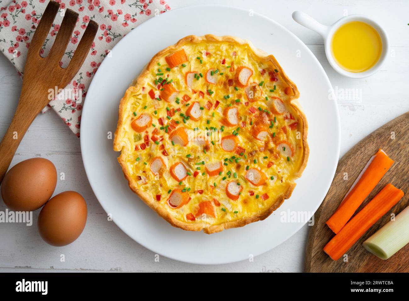 French style quiche with egg and crab surimi Stock Photo Alamy