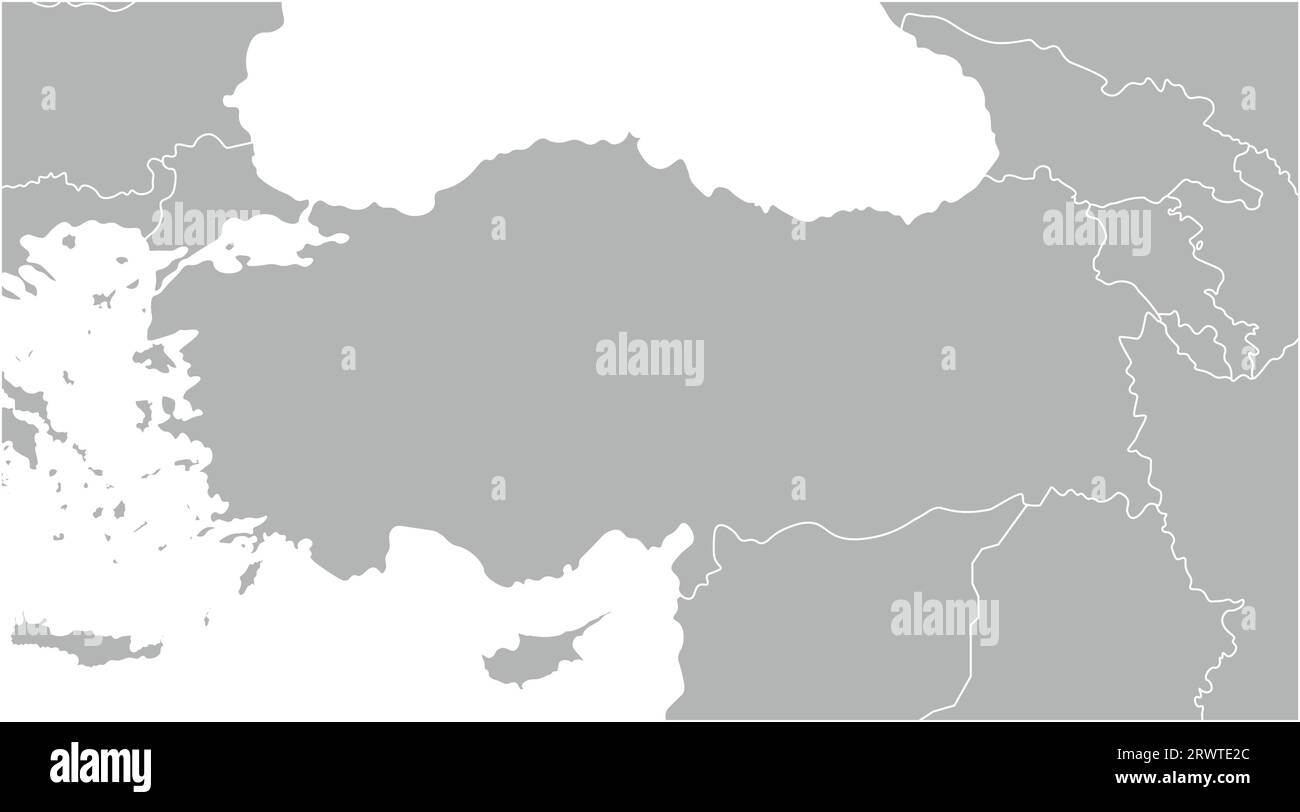 Vector modern illustration. Simplified geographical  grey map of Turkey and nearest states (Syria, Greece, Bulgaria, Iran and etc.) White background o Stock Vector