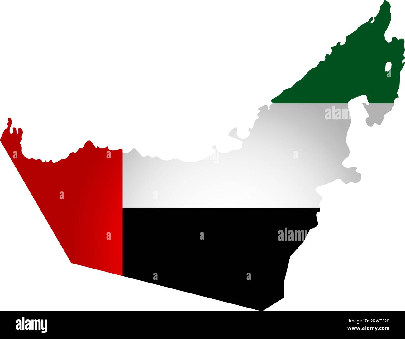 Illustration with national flag with simplified  shape of United Arab Emirates (UAE) map (jpg). Volume shadow on the map. Stock Vector