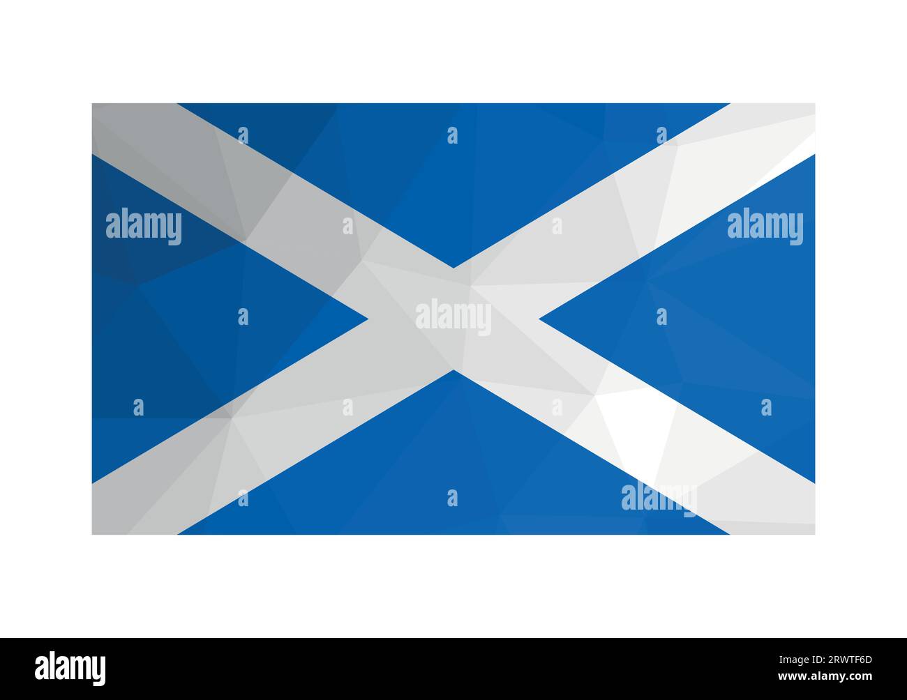 Vector illustration. Official ensign of Scotland. National flag with white diagonal stripes on blue background. Creative design in polygonal style wit Stock Vector