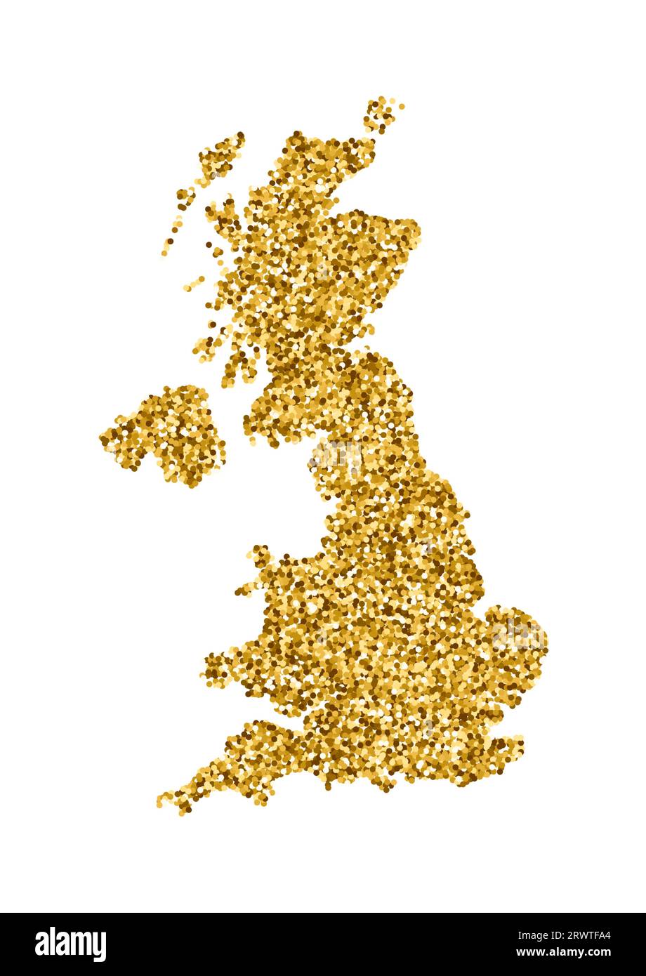 Vector isolated illustration with simplified The United Kingdom of Great Britain and Northern Ireland map. Decorated by shiny gold glitter texture. Ch Stock Vector
