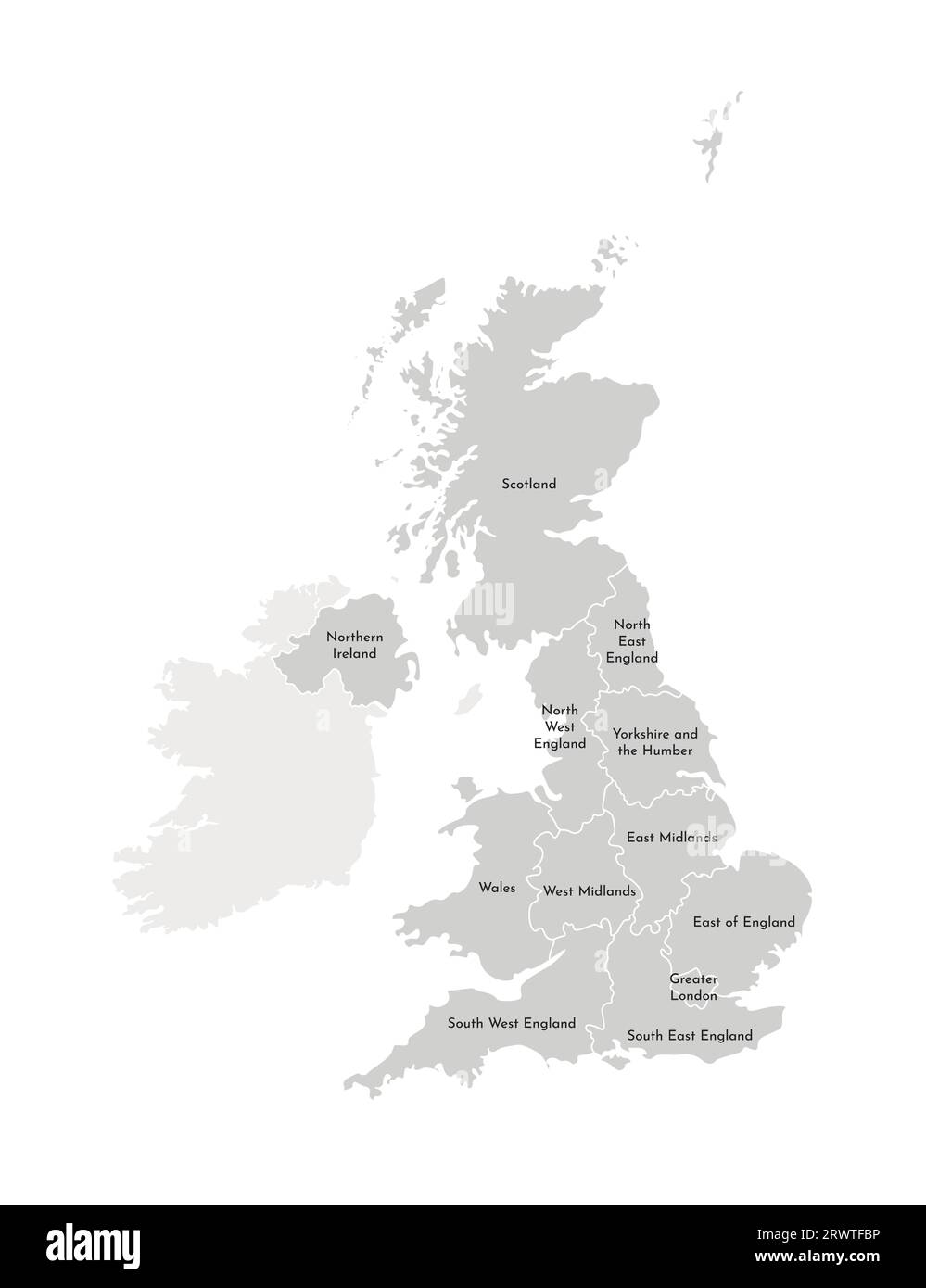 Vector isolated illustration of simplified administrative map of the United Kingdom of Great Britain and Northern Ireland. Borders and names of the re Stock Vector