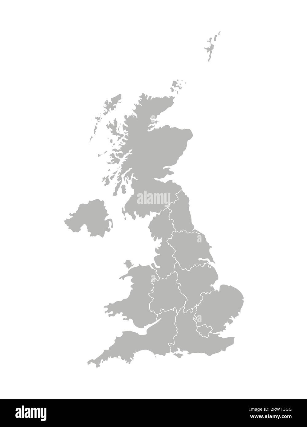 Vector isolated illustration of simplified administrative map of the United Kingdom of Great Britain and Northern Ireland. Borders of the provinces re Stock Vector