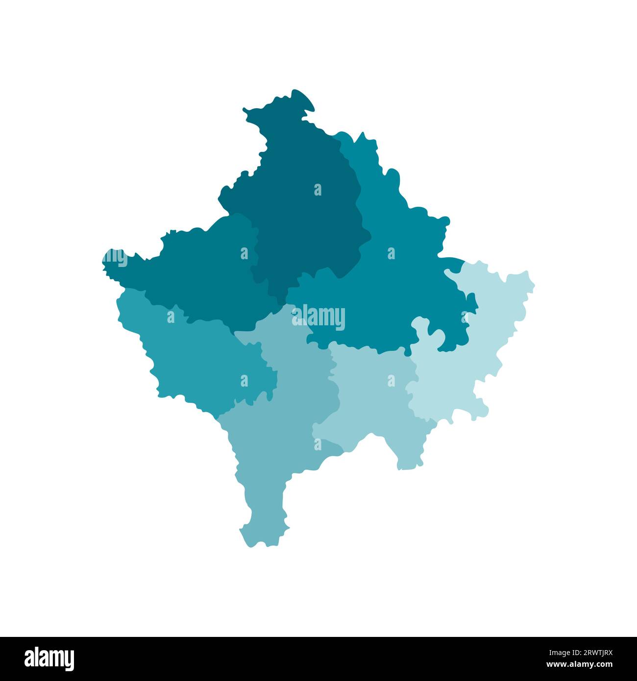 Vector isolated illustration of simplified administrative map of Kosovo. Borders of the districts. Colorful blue khaki silhouettes. Stock Vector