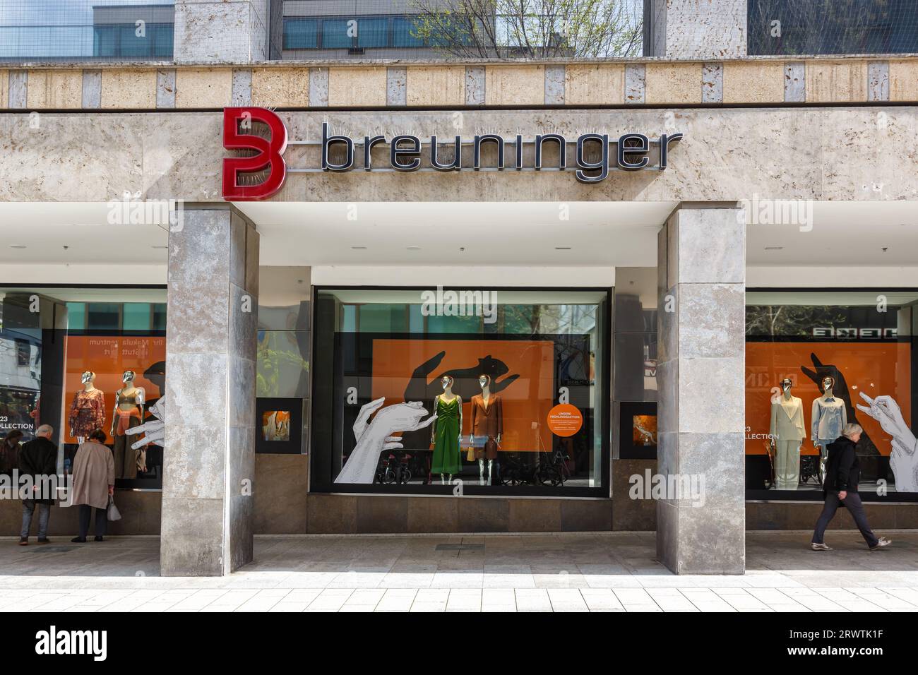 Stuttgart, Germany April 22, 2023 Breuninger logo at head office outlet on department store