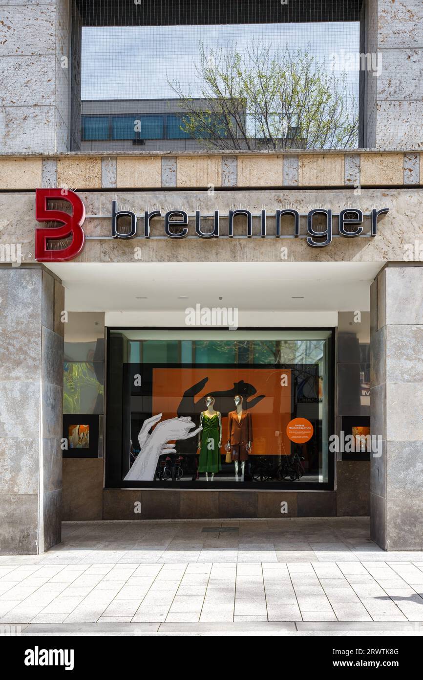 Stuttgart, Germany April 22, 2023 Breuninger logo at head office outlet on department store