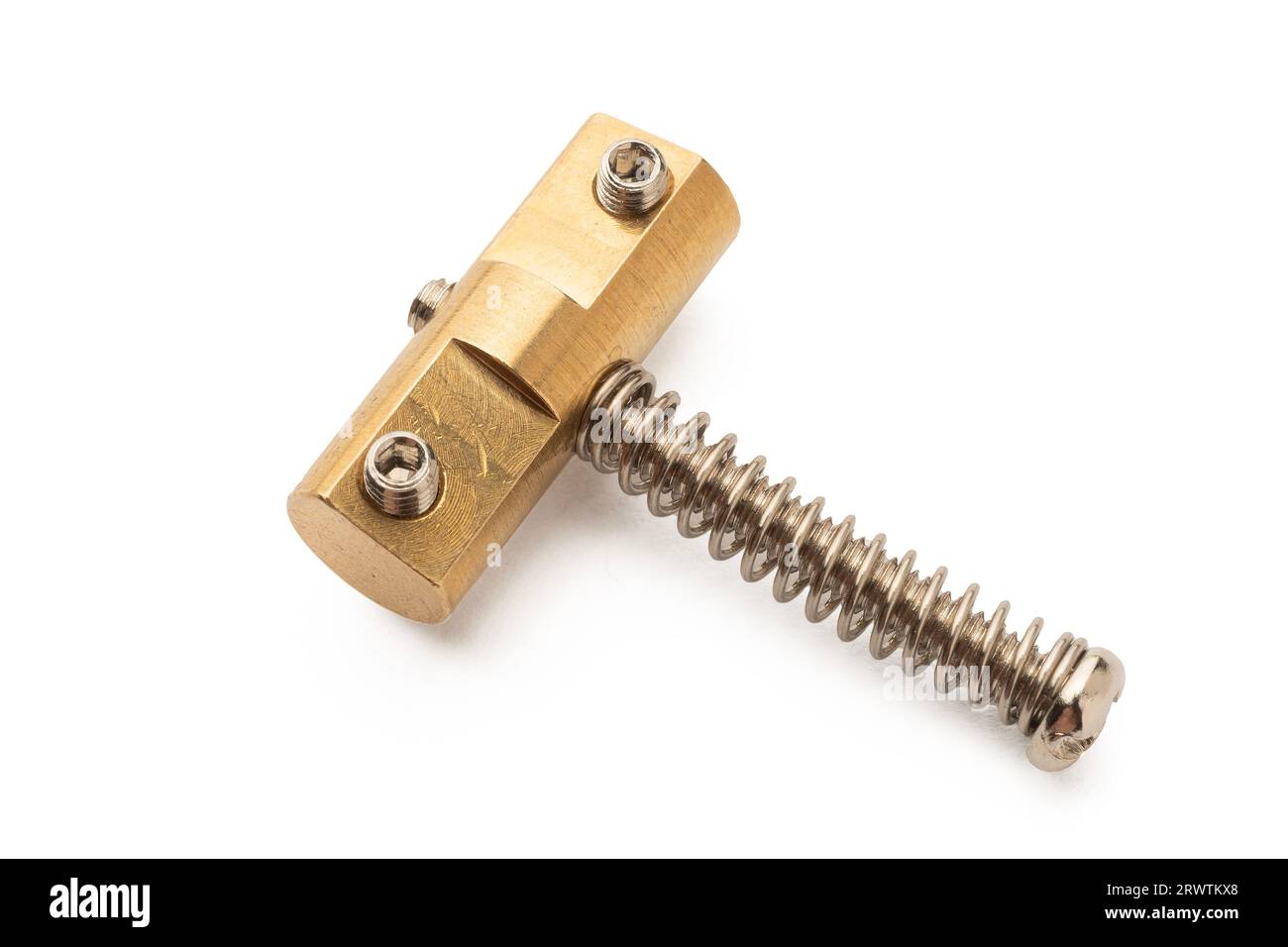 Brass electric guitar saddle isolated Stock Photo Alamy