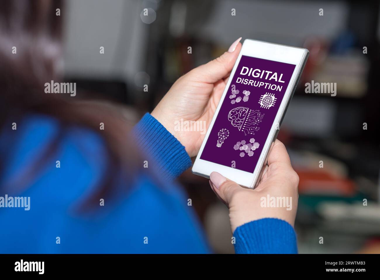 Smartphone screen displaying a digital disruption concept Stock Photo