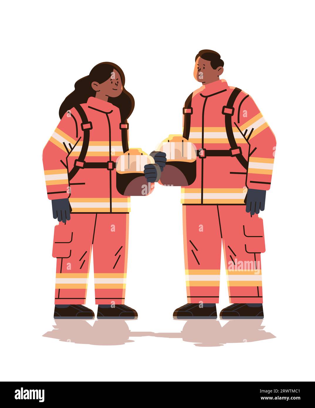 Fire Helper man woman firefighters in uniform emergency service happy labor day ...