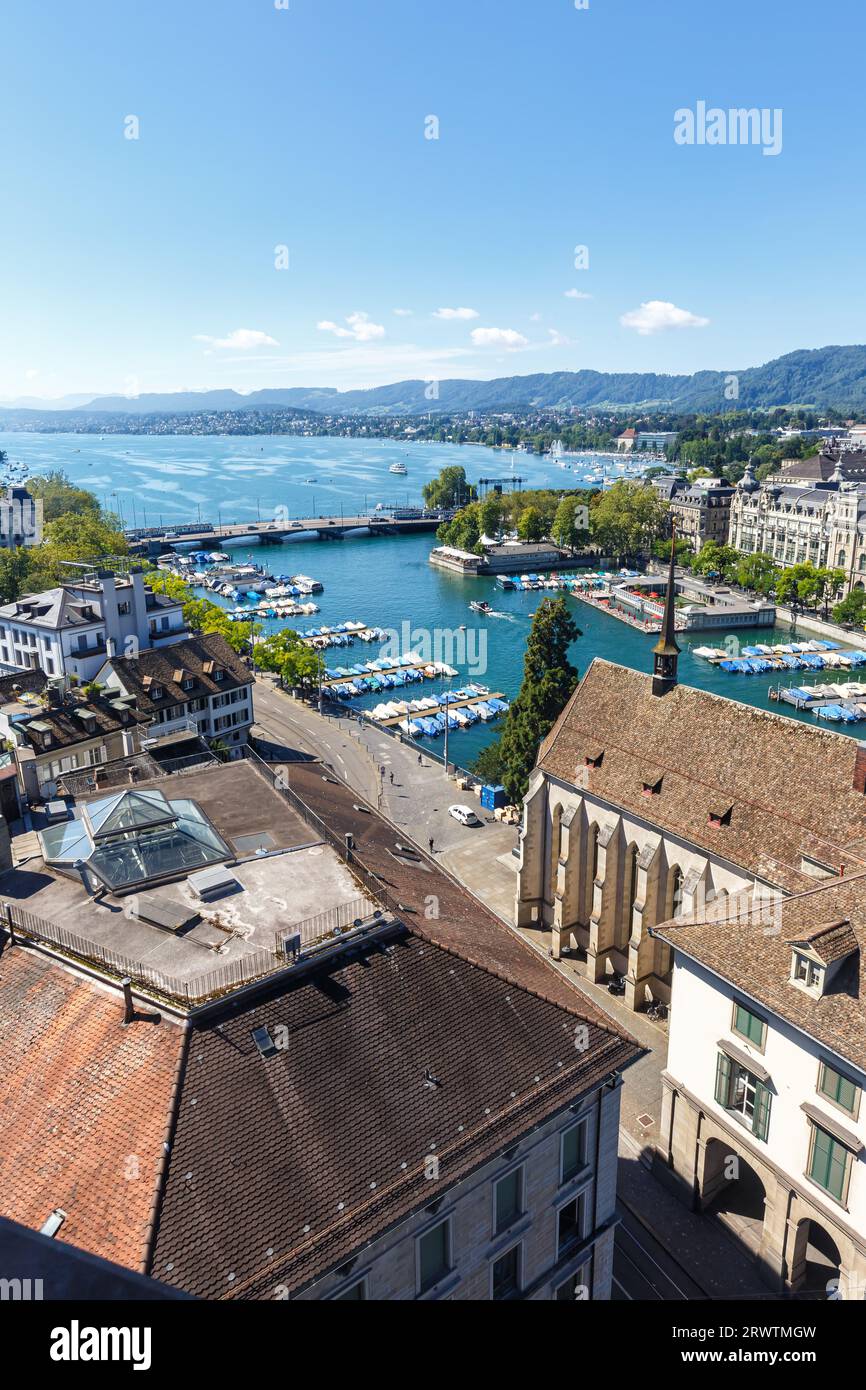 Zurich skyline with lake from above portrait format traveling in Switzerland Stock Photo