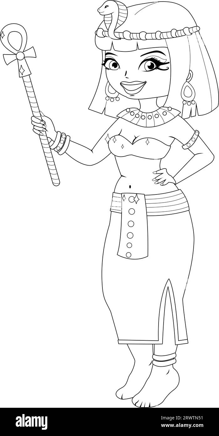 Cleopatra of ancient Egypt. Vector black and white coloring page. Stock Vector