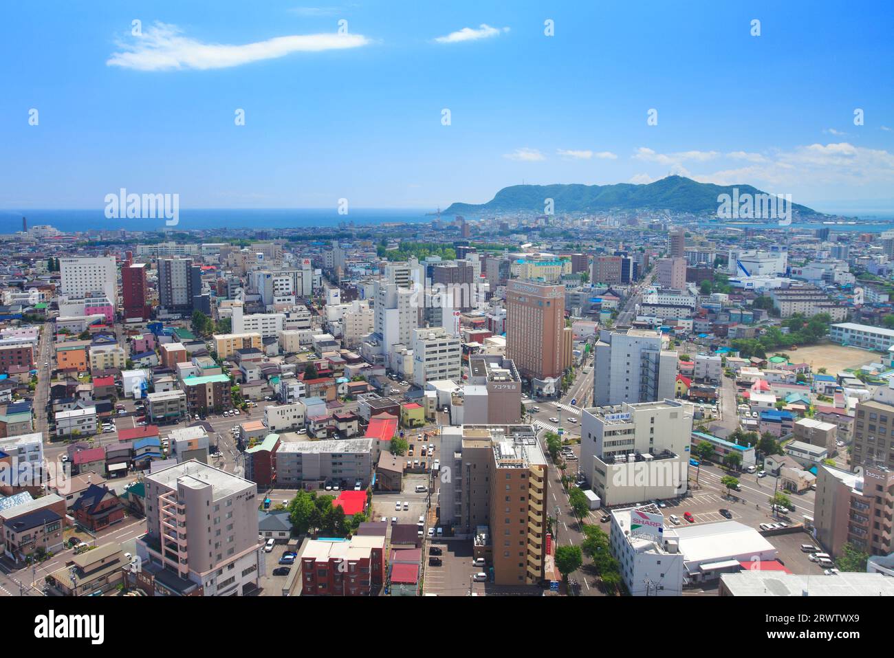 City of Hakodate and Mt. Hakodate from Goryokaku Tower Observation Deck Stock Photo