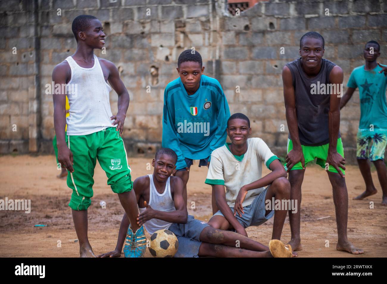 LAGOS, NIGERIA SEPTEMBER 15 School boys playing soccer at Ansarudeen