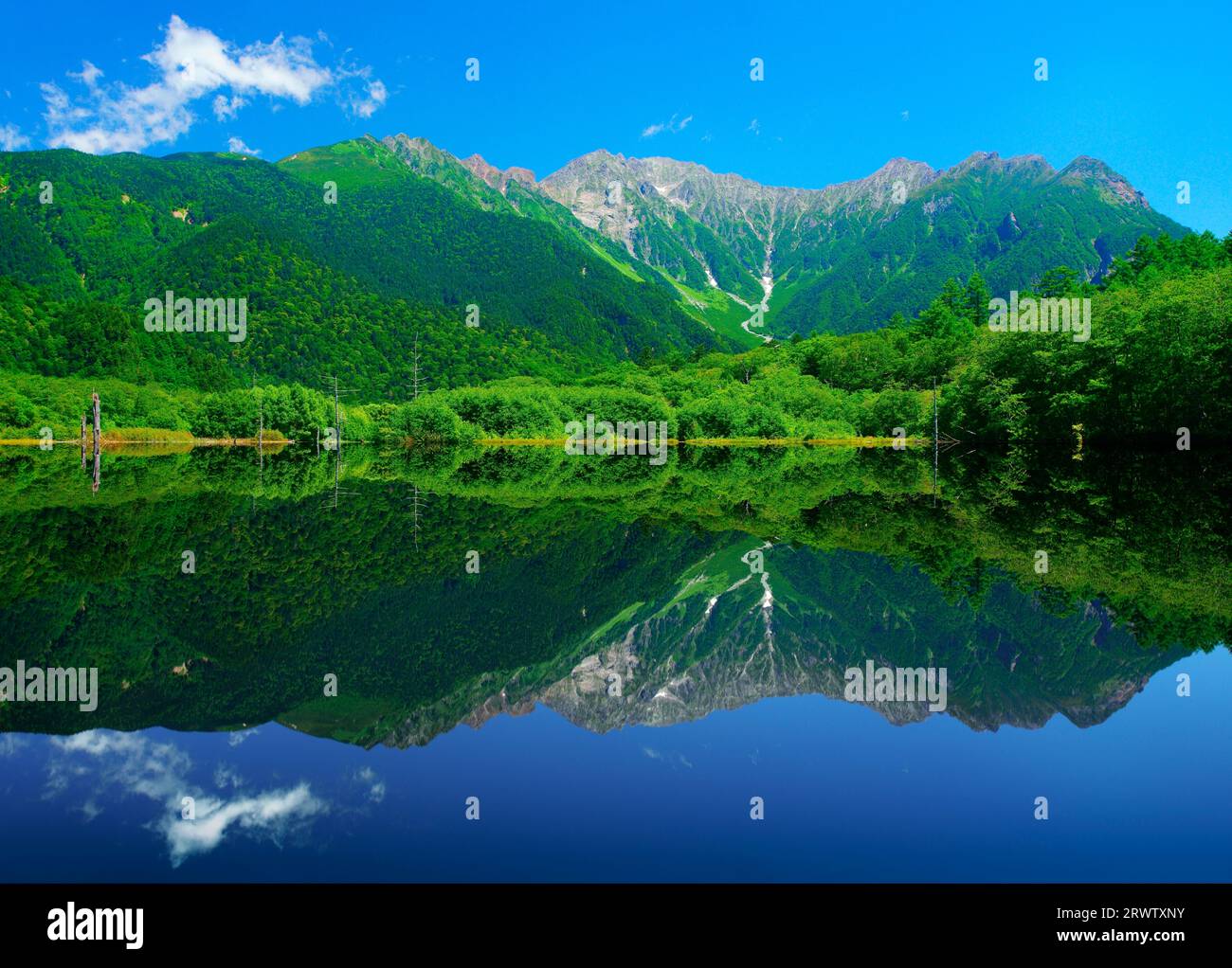 Taishoike Pond and Hotaka mountain range Stock Photo