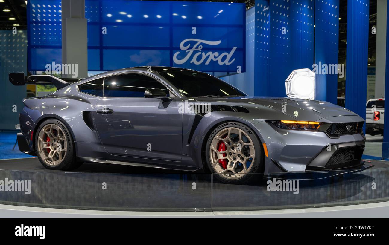 DETROIT, MI/USA SEPTEMBER 14, 2023 A 2025 Ford Mustang GTD supercar, North American