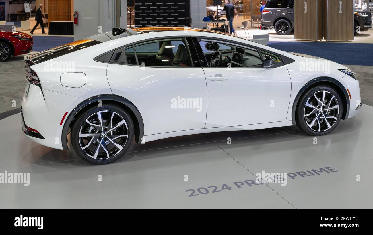 DETROIT, MI/USA SEPTEMBER 13, 2023 A 2024 Toyota Prius Prime car